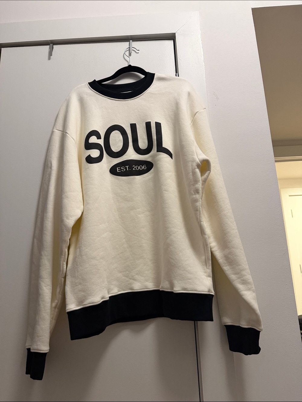 soulcycle Cream and Black Logo Crewneck Sweatshirt